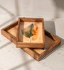 Set of 2 Taruni Serving Tray Set Acacia Wood Trays with Raised Edges