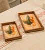 Set of 2 Taruni Serving Tray Set Acacia Wood Trays with Raised Edges
