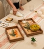 Set of 2 Taruni Serving Tray Set Acacia Wood Trays with Raised Edges