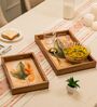 Set of 2 Taruni Serving Tray Set Acacia Wood Trays with Raised Edges