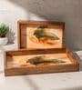 Set of 2 Taruni Serving Tray Set Acacia Wood Trays with Raised Edges