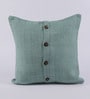 Tasar Turquoise Pure Silk 16 x 16 Inch Coconut Buttoned Cushion Cover