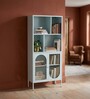 Tatva Multi-Purpose Metal Bookshelf with Open Display Shelves Fluted Glass Door Storage and Metal Frame
