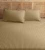 Taupe Striped 210 TC 100% Cotton King Sized Bed Sheets with 2 Pillow Covers