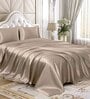 Taupe Solid 400 TC Satin Single Fitted Bedsheet with 2 Satin Pillow covers