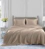 Taupe Solid 400 TC Satin Single Fitted Bedsheet with 2 Satin Pillow covers