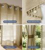Taupe with pom pomSolid Polyester Curtains for Window Pack of 2