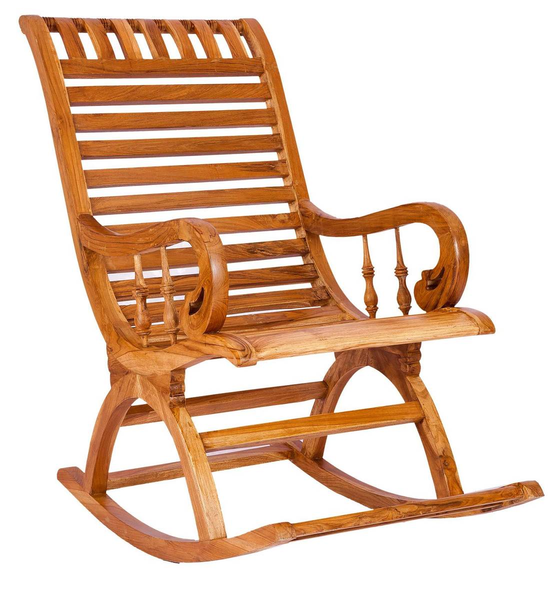 Buy Teak Wood Rocking Chair in Light Teak Finish by Karigar Online