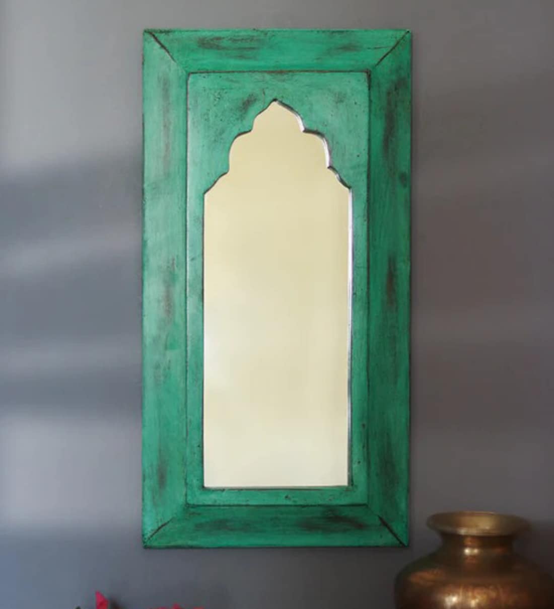 Buy Teal Jodhpuri Vintage Inspired Wooden Wall Mirror Online Wall