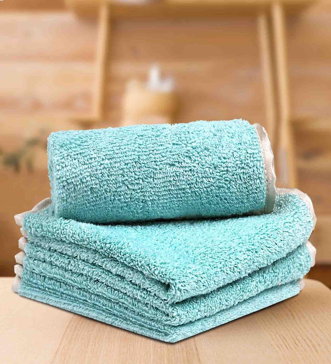 Buy Teal Solid 500 GSM Cotton Face Towels (Set of 4) by LUSH & BEYOND