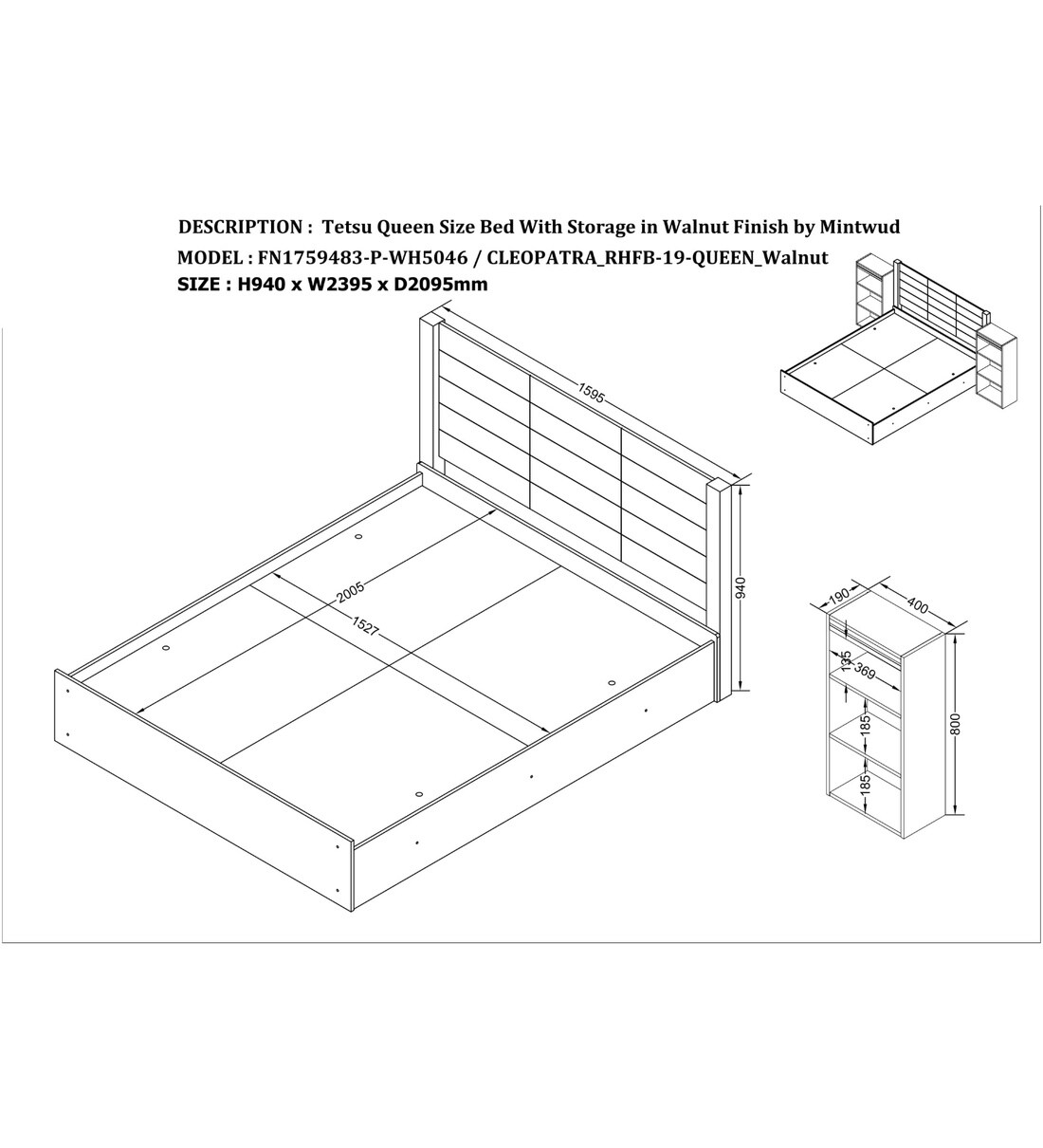 Buy Tetsu Queen Size Bed in Columbia Walnut Finish with Box Storage