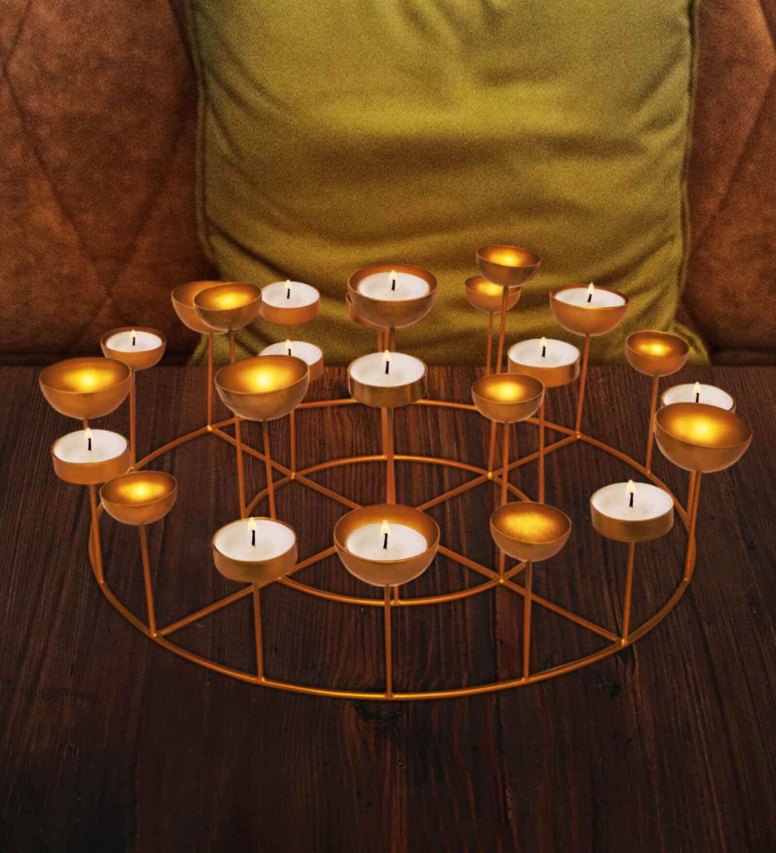 Circular Multiple Gold Metal Table Tea Light Holders