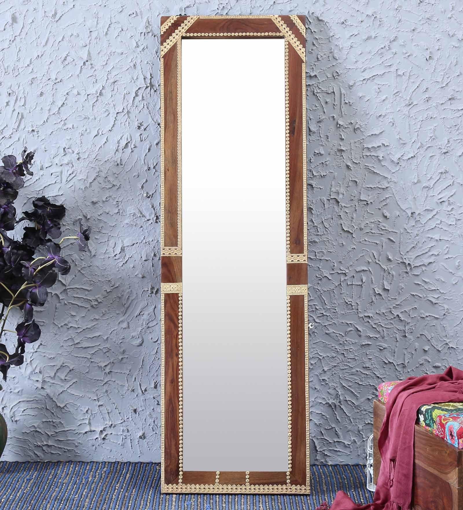 Solid Wood Full Length Mirror in Brown colour