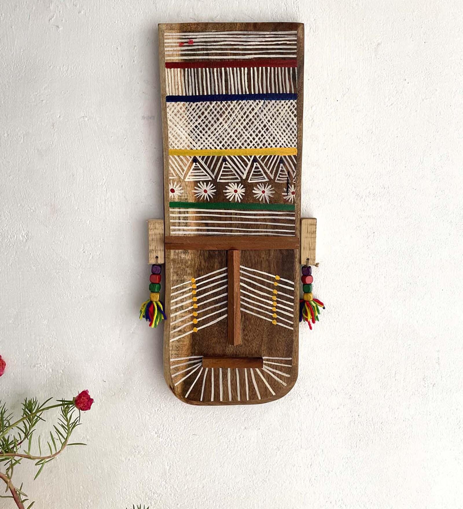Teak Wood Voila Hand Painted Wall Mask