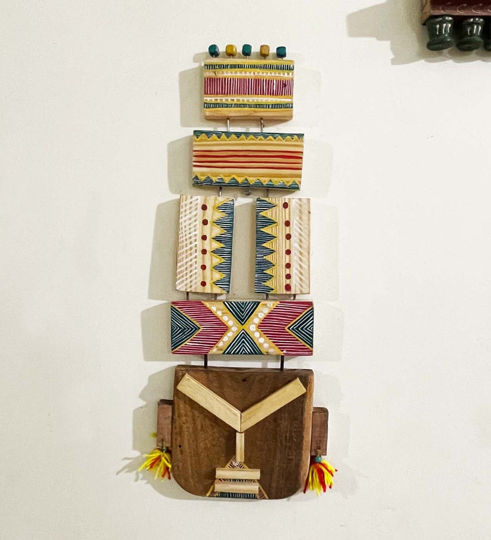 Teak Wood Inspired Hand Painted Wall Mask