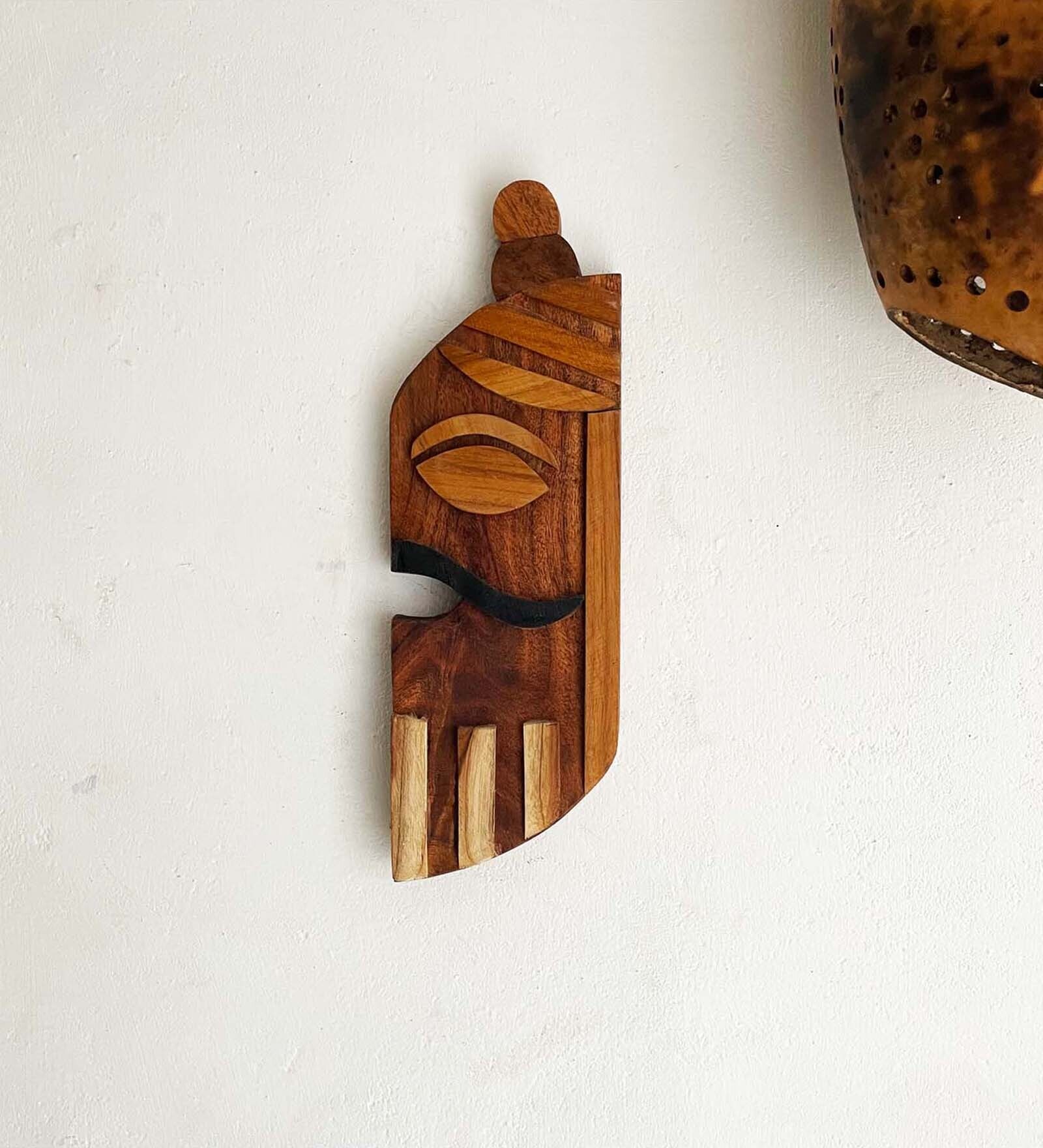 Teak Wood Charlotte Hand Painted Wall Mask