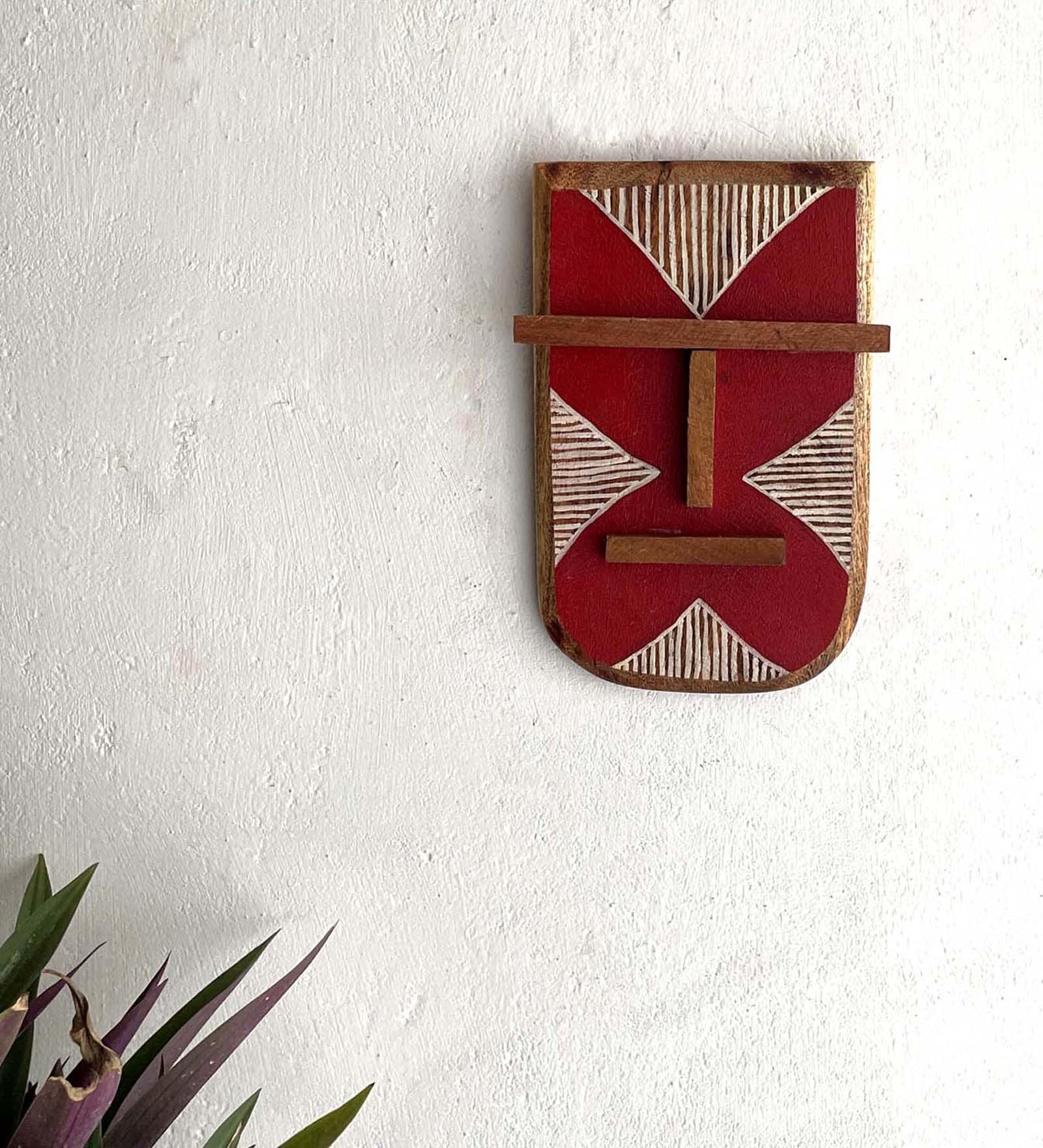 Teak Wood Traditional Hand Painted Wall Mask
