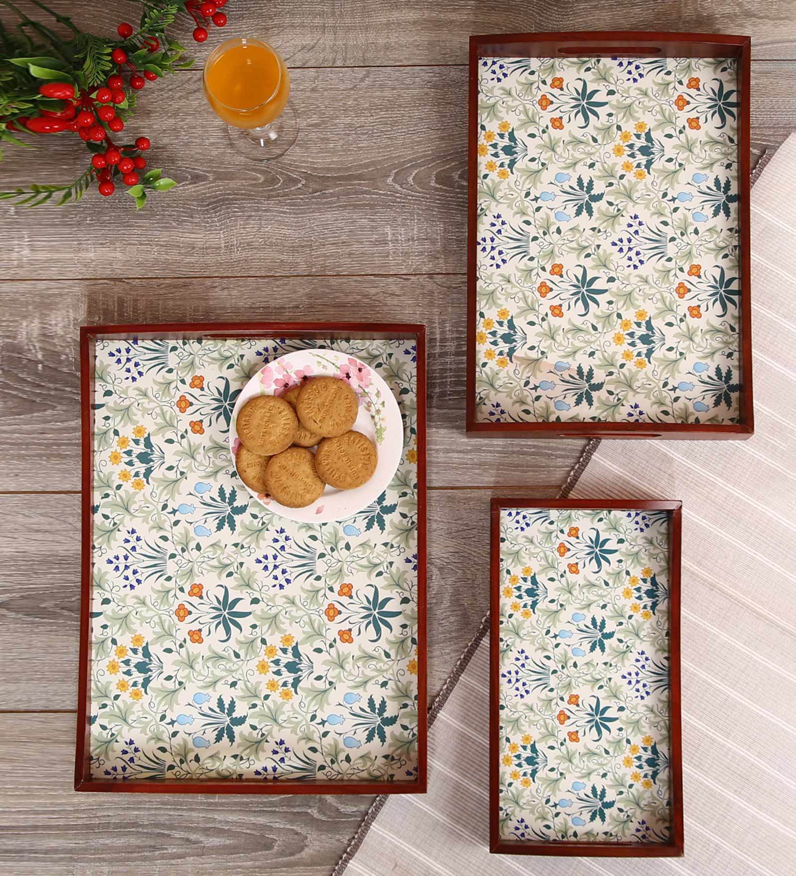 Teak Wood Rectangle Serving Trays Set of 3