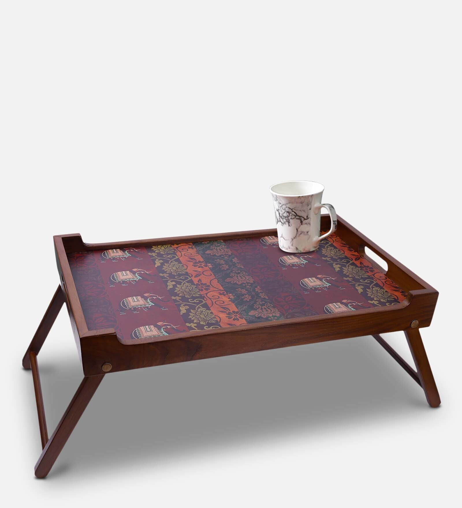 Megan Solid Wood Portable Table in Multi Colur & Brown