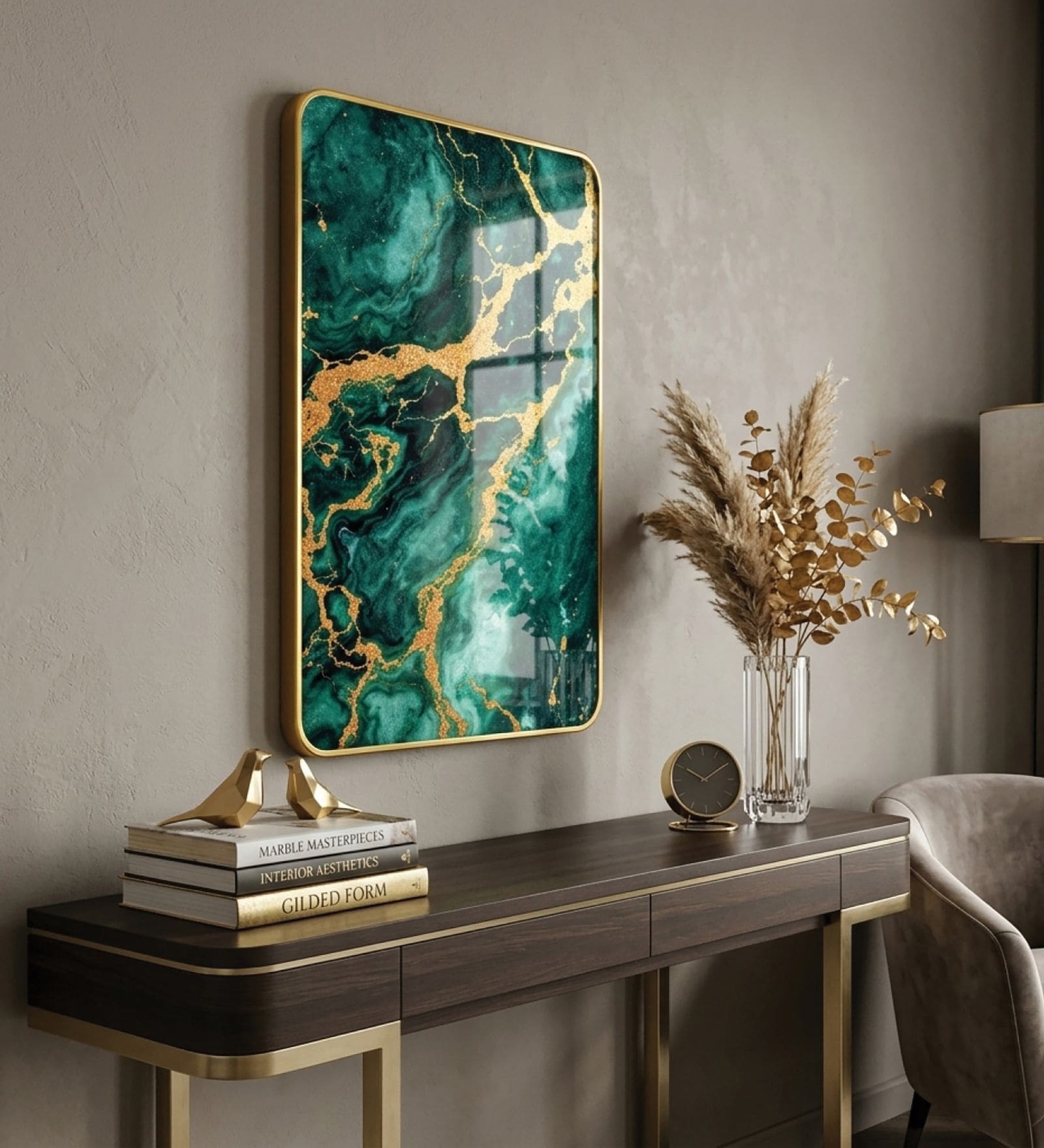 Teal & Gold Abstract Rectangular Wall Art 12 x 18 Inch