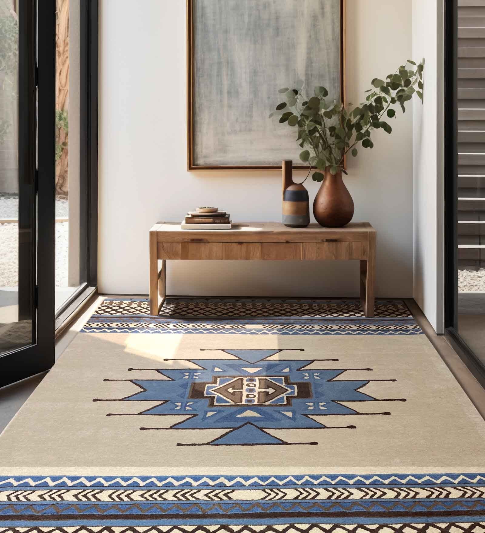 Teal Traditional Wool 4 ft x 6 ft Flatweave Carpet