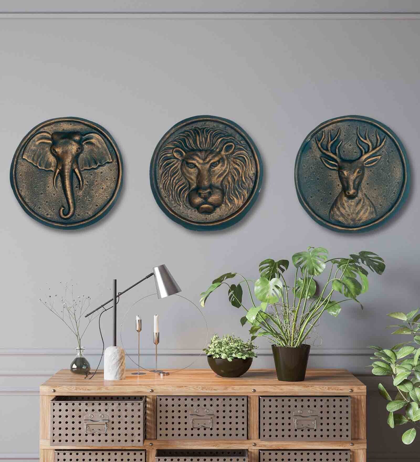 Teal Animals Wall Mask Decor (Set Of 3)