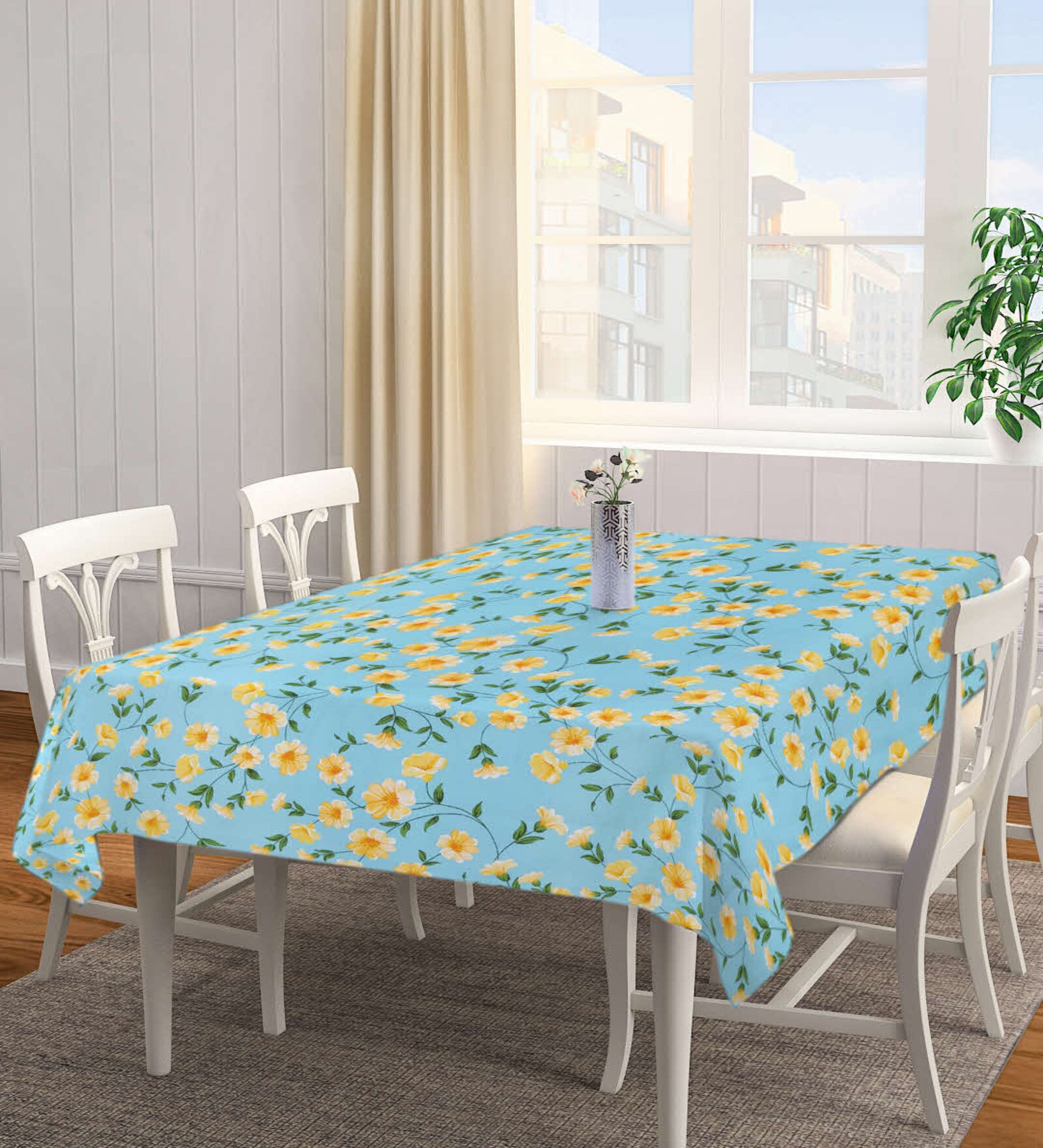 Teal Blended Cotton Floral 72x52 Inches Table linen