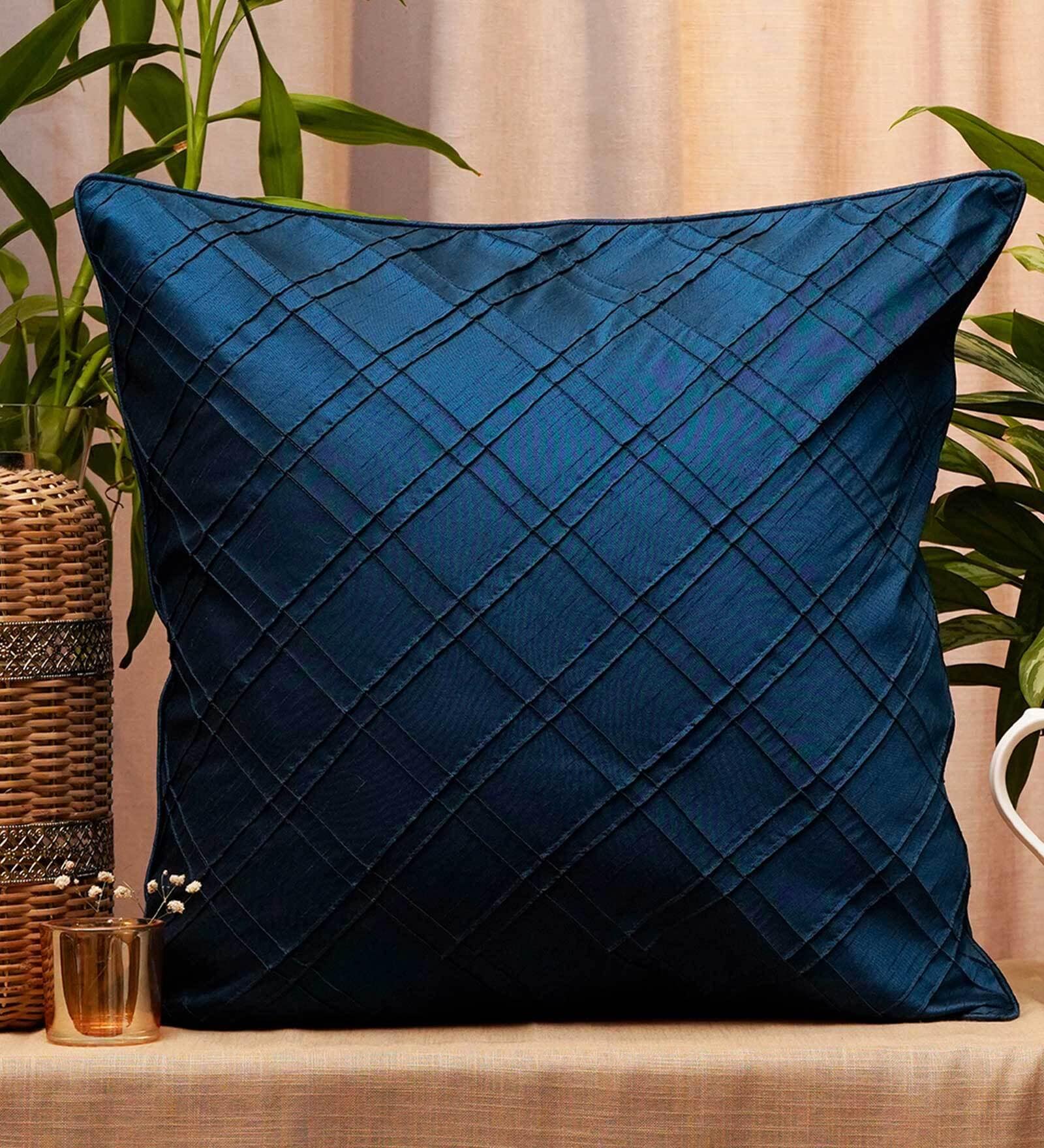 Blue Geometric Polyester 20 x 20 Inches Cushion Cover