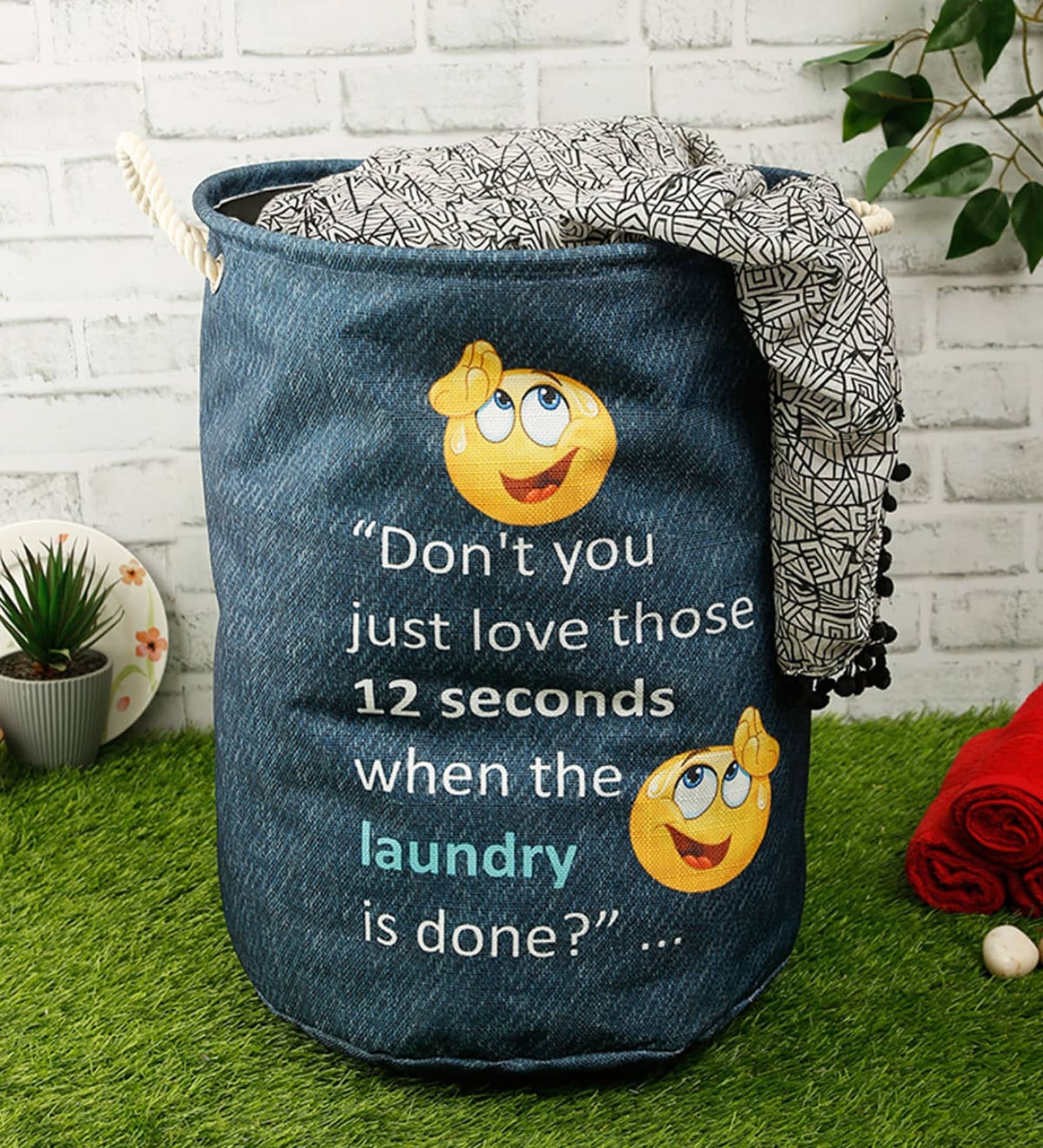 Teal Blue Polyester Slub 50 Ltr (1Pc) Laundry Basket with Lid