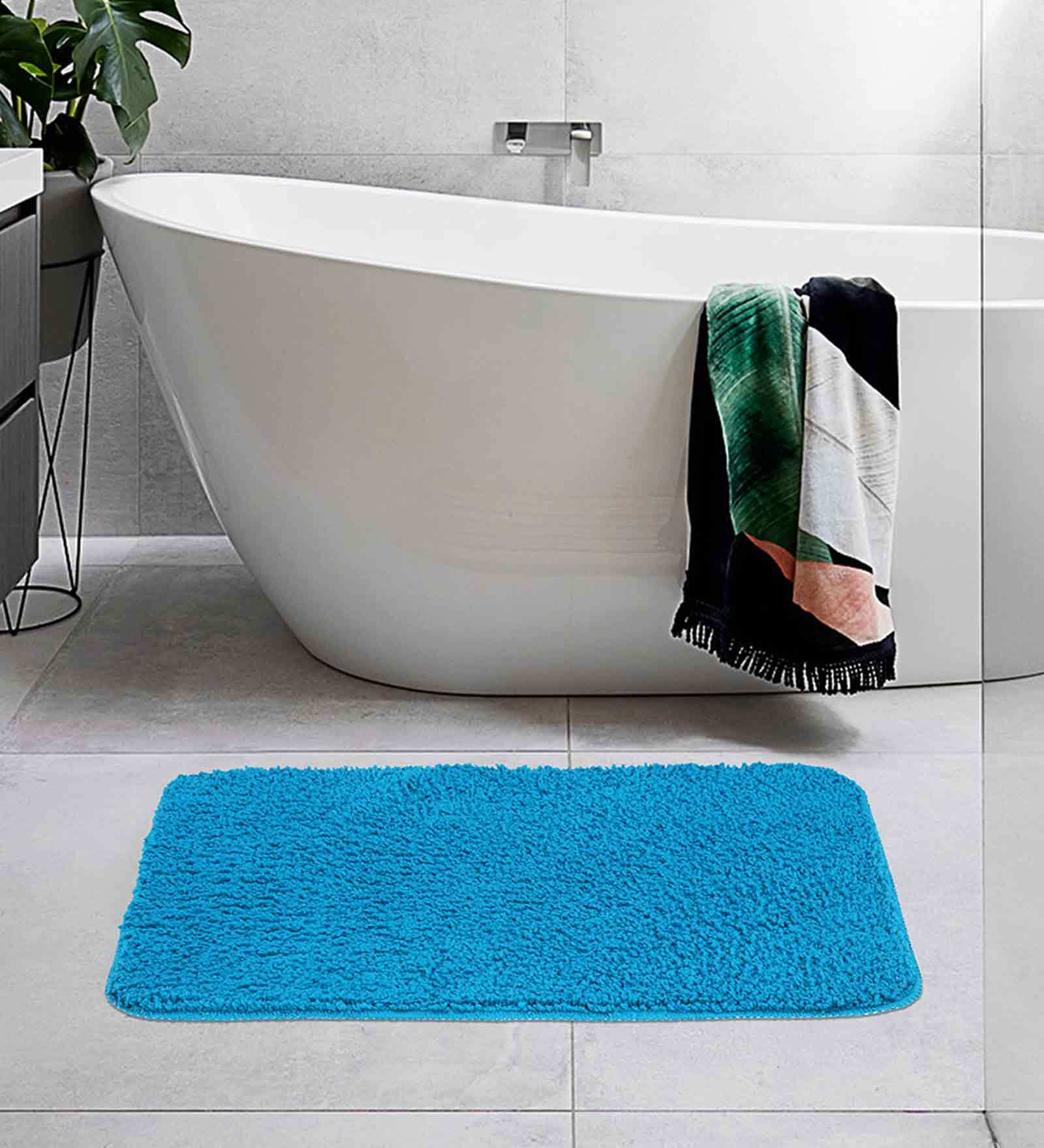 Teal Solid 100% Polyester 24x16 Inches AntiSkid Bath Mat