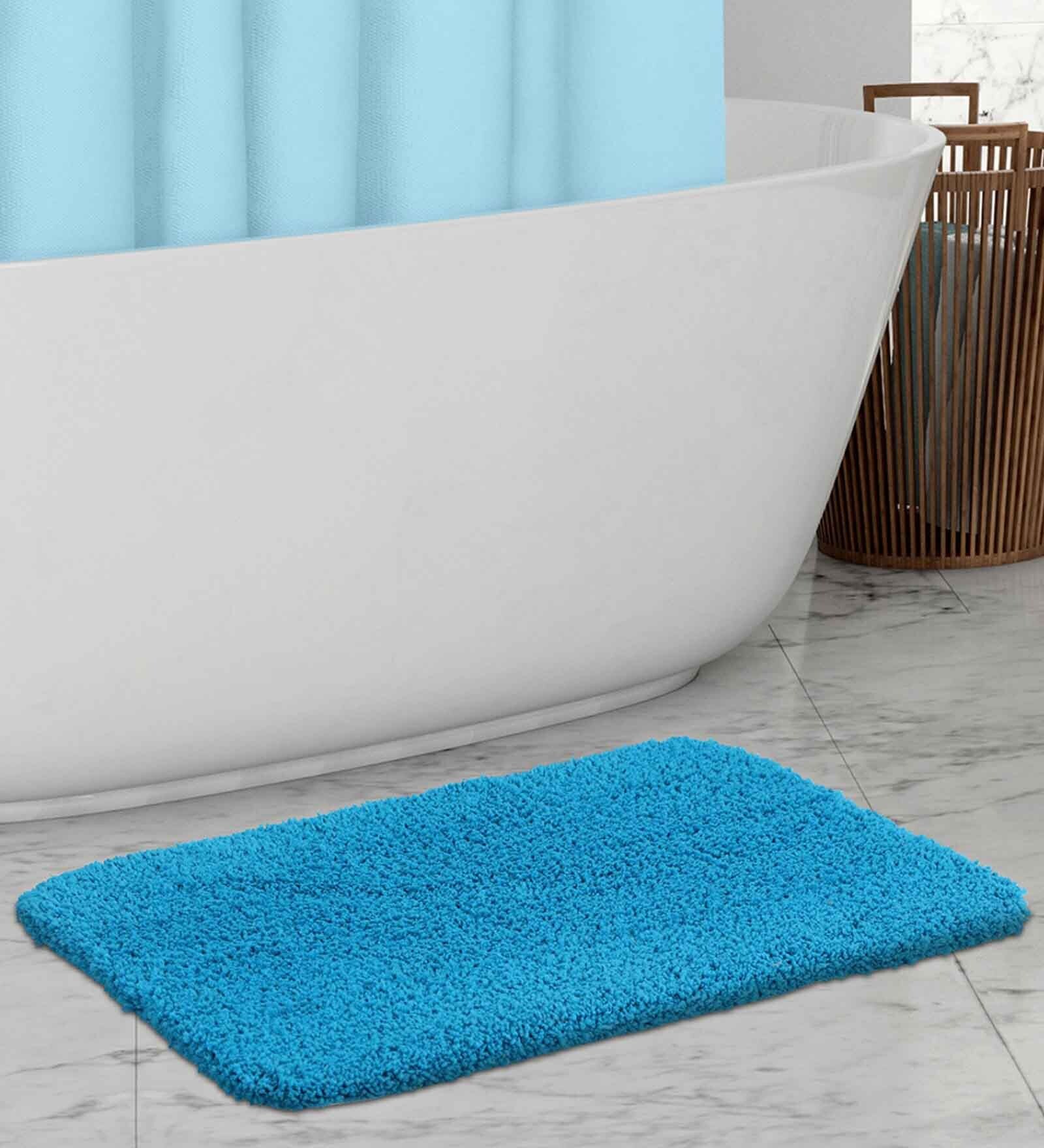Teal Blue Solid 100% Polyester AntiSkid Bathmat