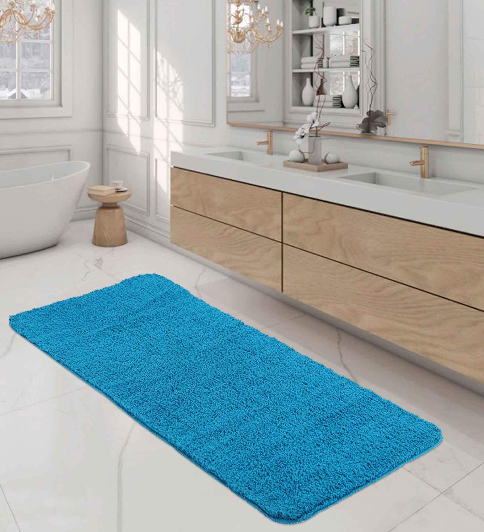 Teal Blue Solid 100% Polyester AntiSkid Bathmat