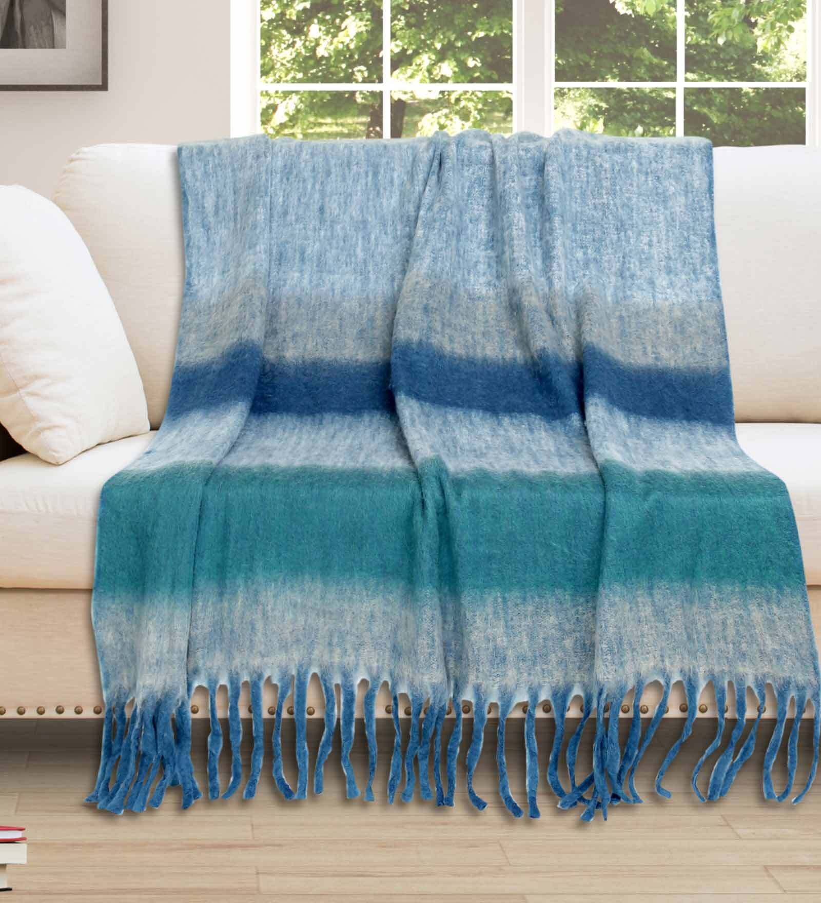 Teal Ruffle Throw Buy Teal Blue Wool 67x51 Inches Premium Throw at 17% OFF by Young Arc ...