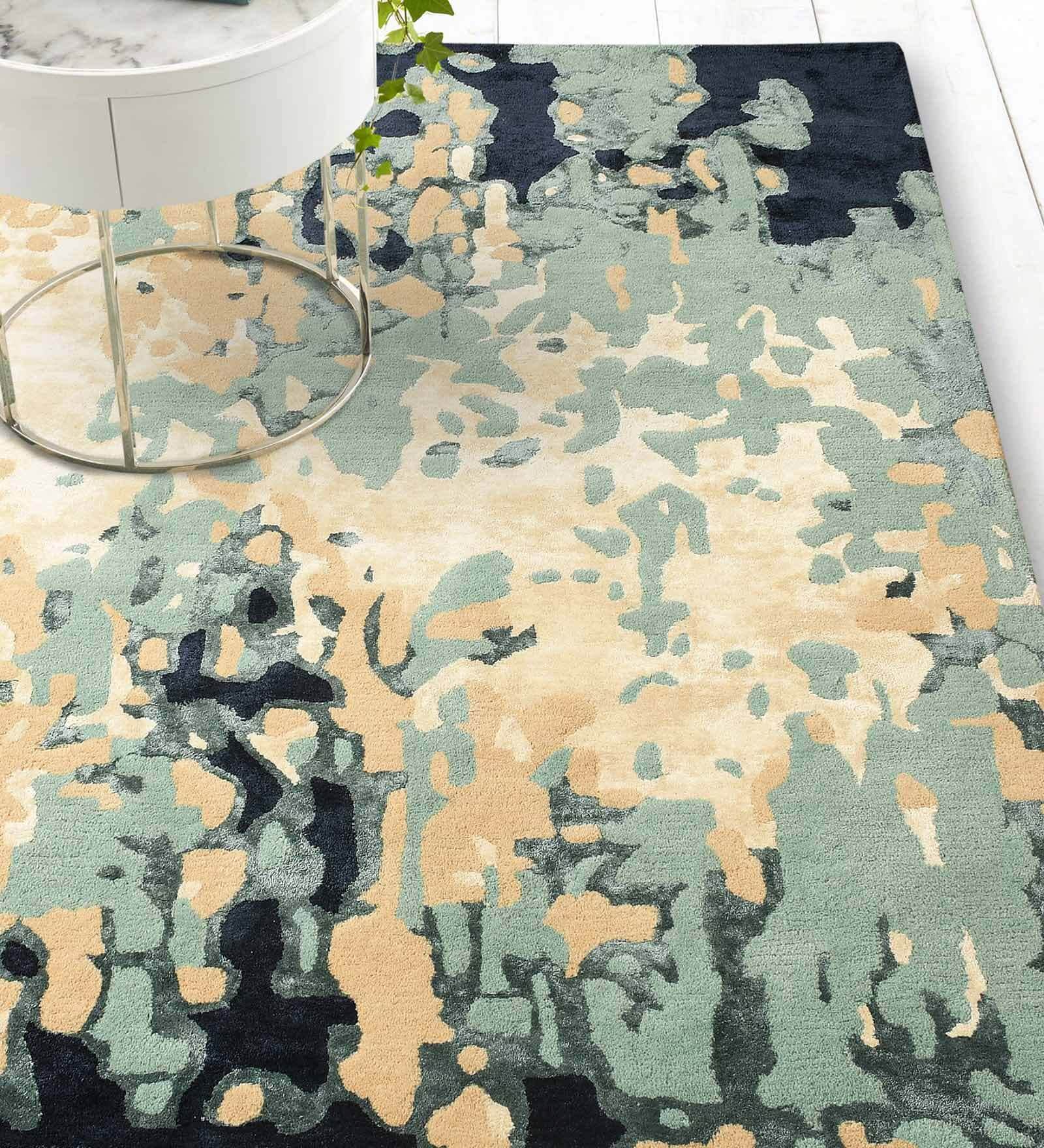 Buy Teal Wool and Viscose Abstract 4 x 6 Feet Hand Tufted Carpet