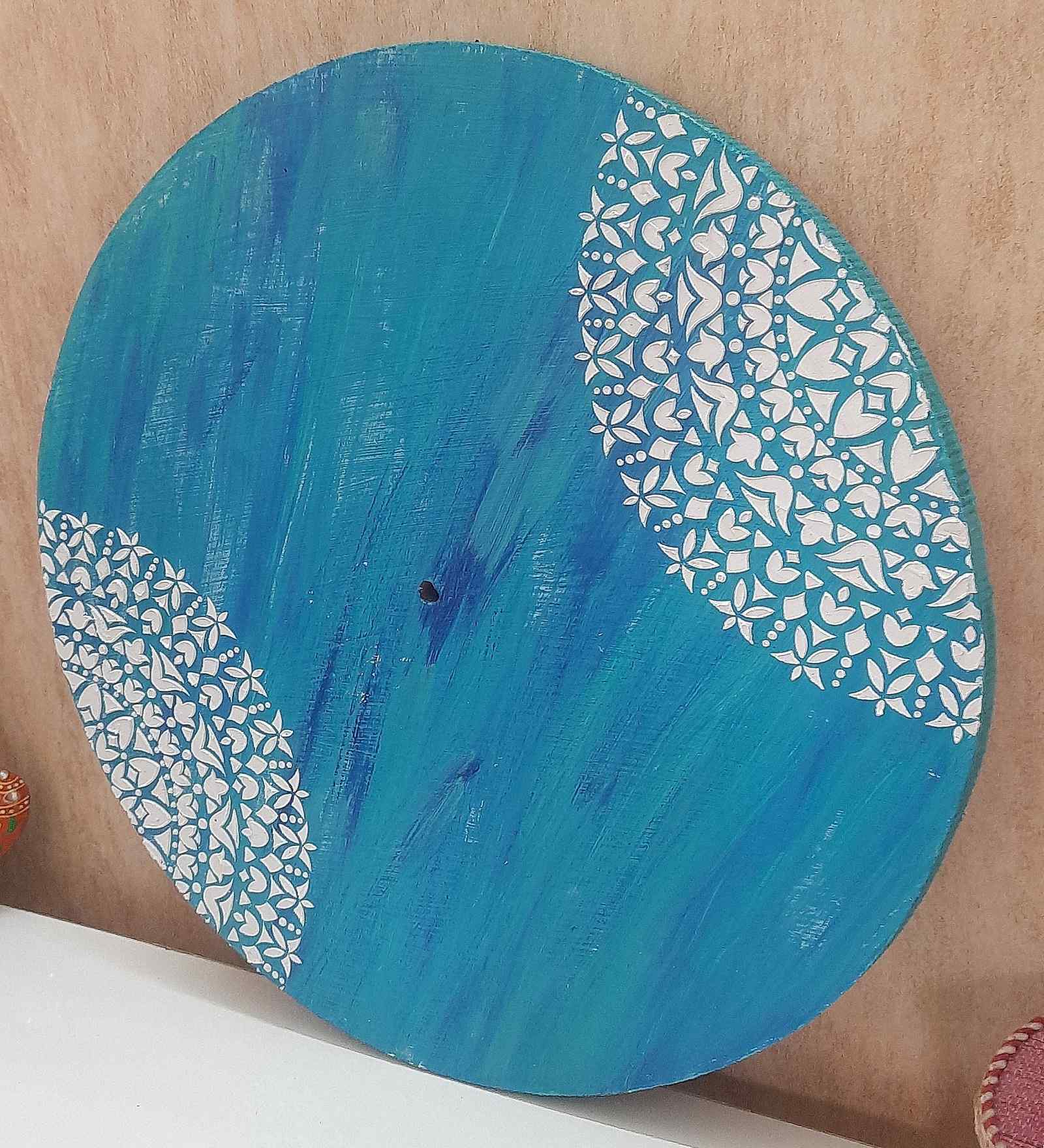 Teal Colour Engineered Wood 3D Textured 15 Inch Wall Art