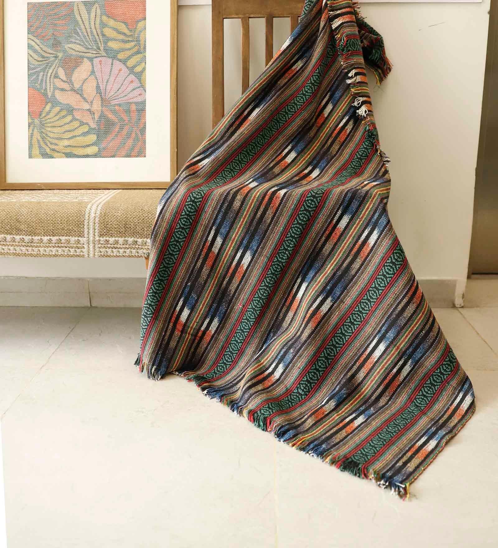 Teal Cotton Stripes 60X46 Inches Reversible Throw