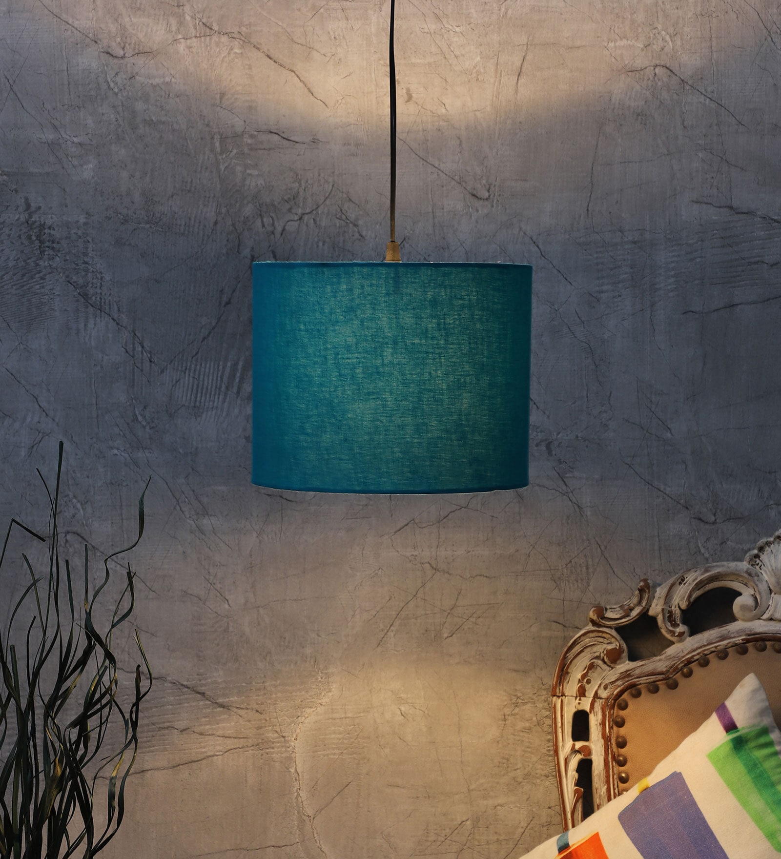 Caen Teal Cotton Hanging Light