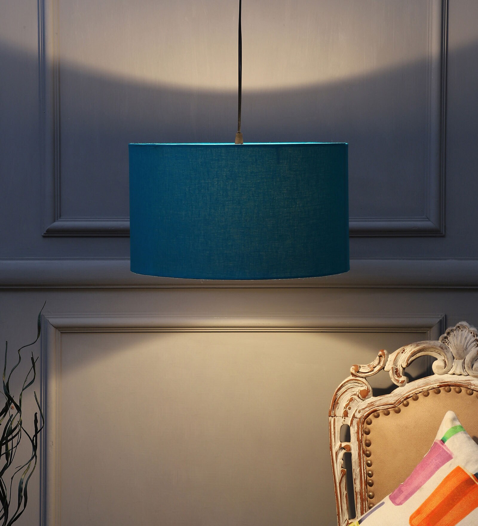 Troyes Teal Cotton Hanging Light