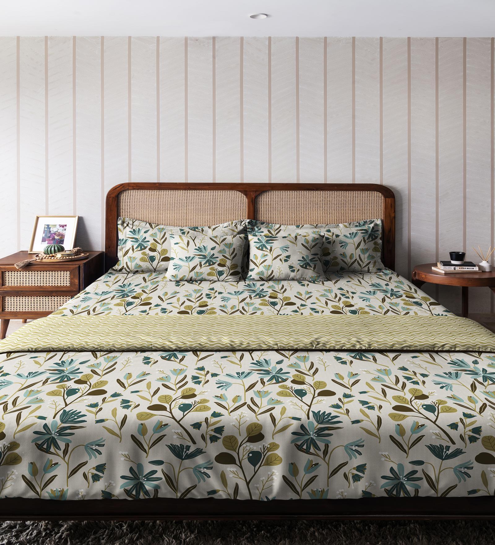 Teal Cotton Floral 80 GSM Double Bed Dohar