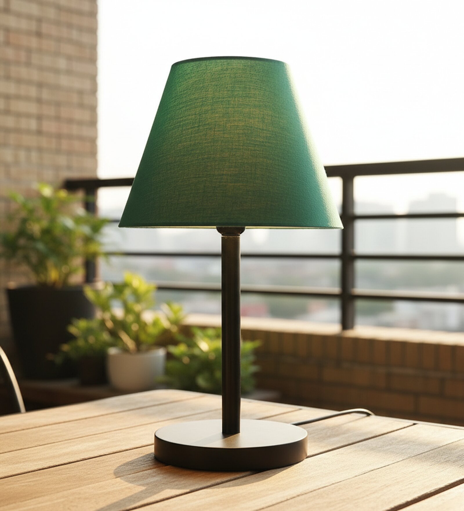 Teal Fabric Shade Table Lamp, Minimalist Bedside Lamp with Metal Base for Bedroom, Living Room & Study