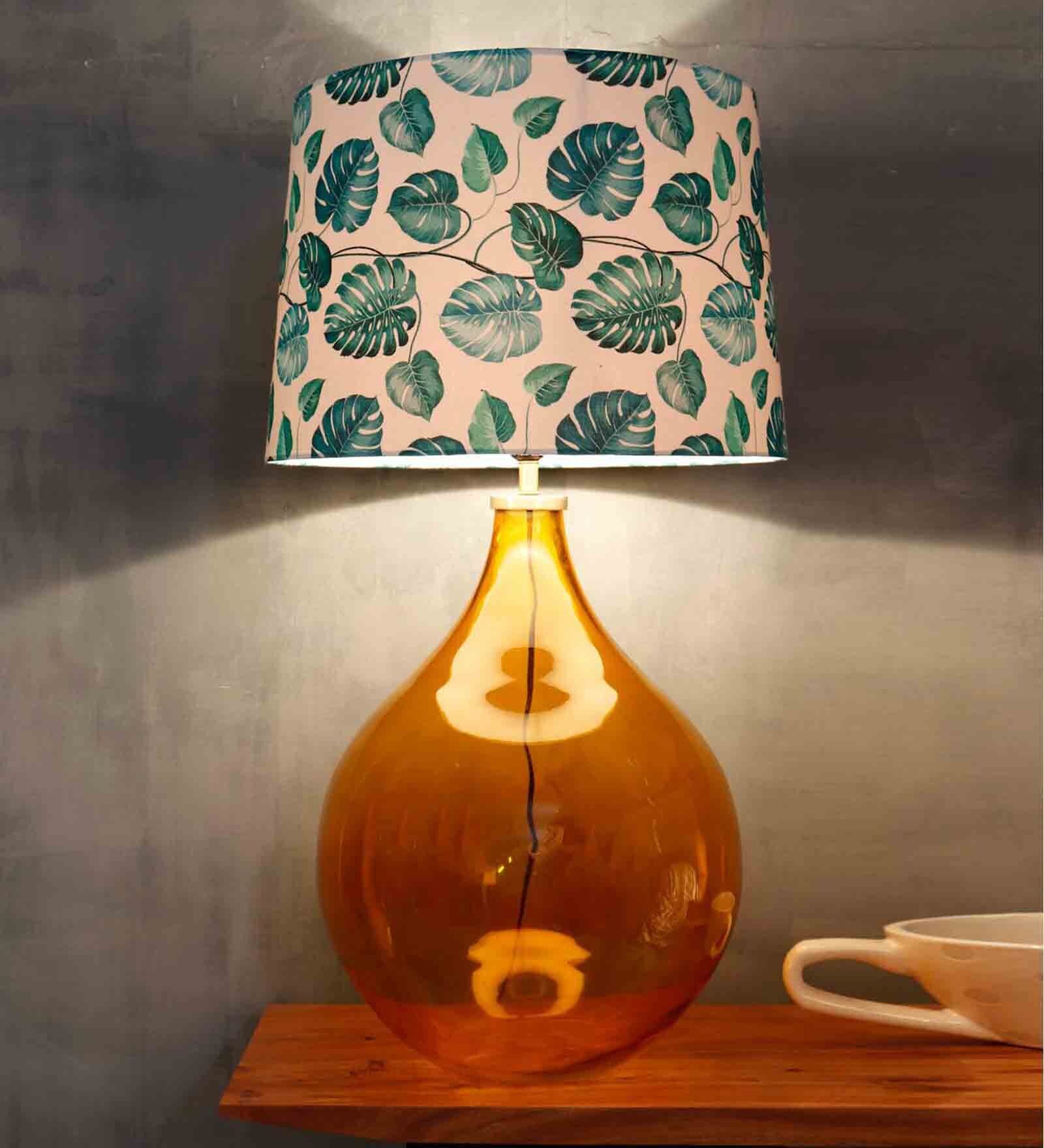 Buy Classic Teal Fabric Shade Night Lamp With Glass Base By Grated