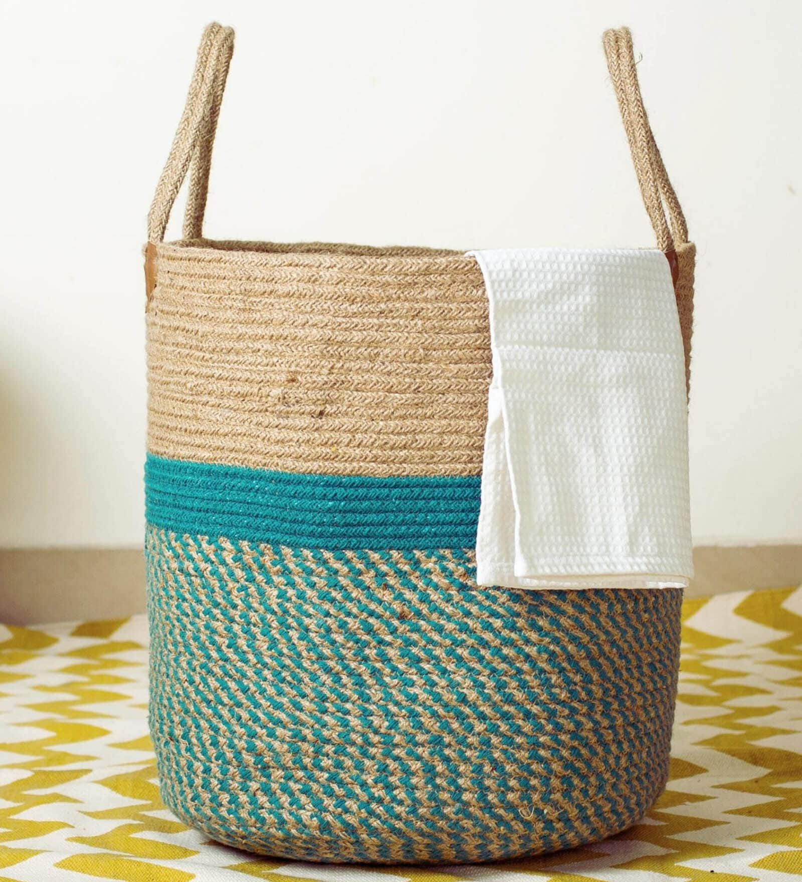 Buy Green Jute & Cotton Foldable 40 Litre Laundry Basket at 24% OFF by ...