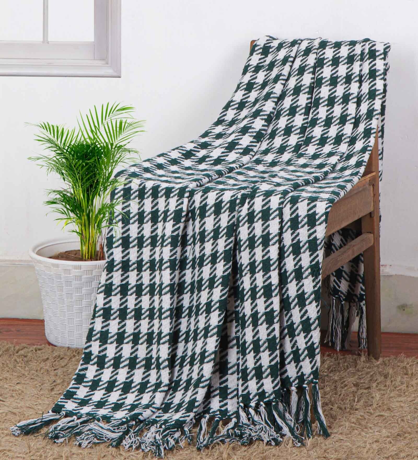 Teal Green Woven Cotton Checkered 50X60 Inches Throw