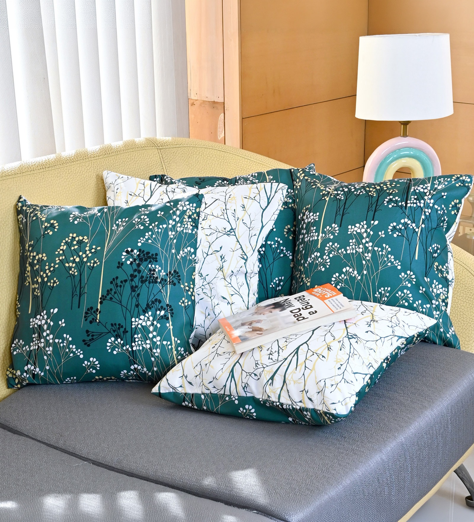 Teal Microfiber Floral 16X16 Inches Cushion Covers Set Of 5