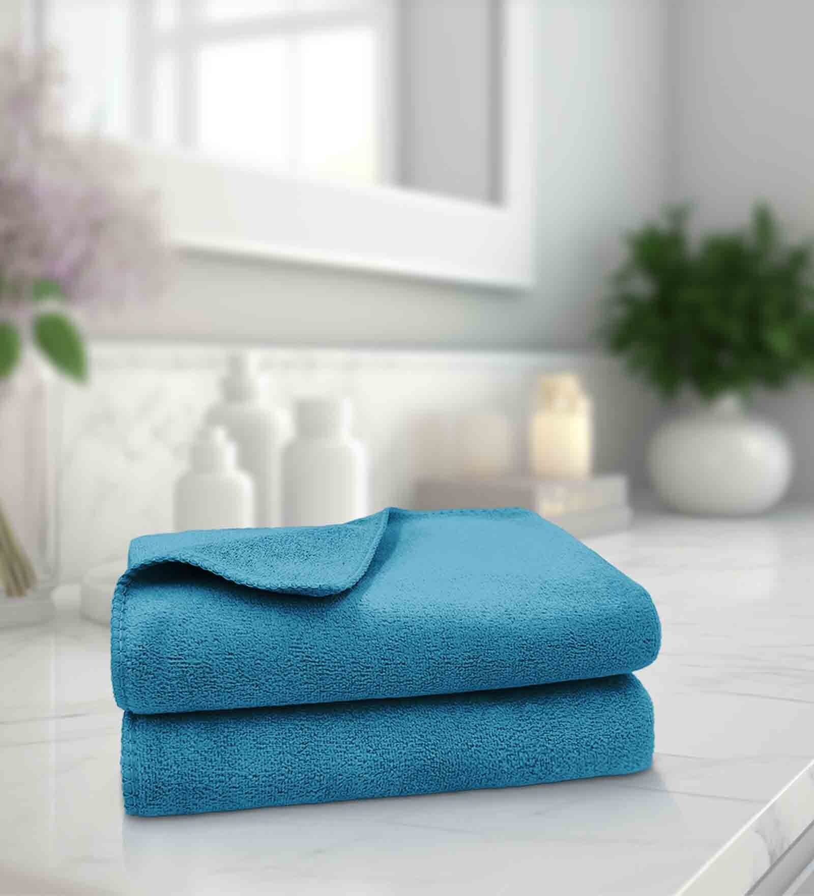 Teal Microfiber Solid 450 GSM Hand Towel (Set of 2)