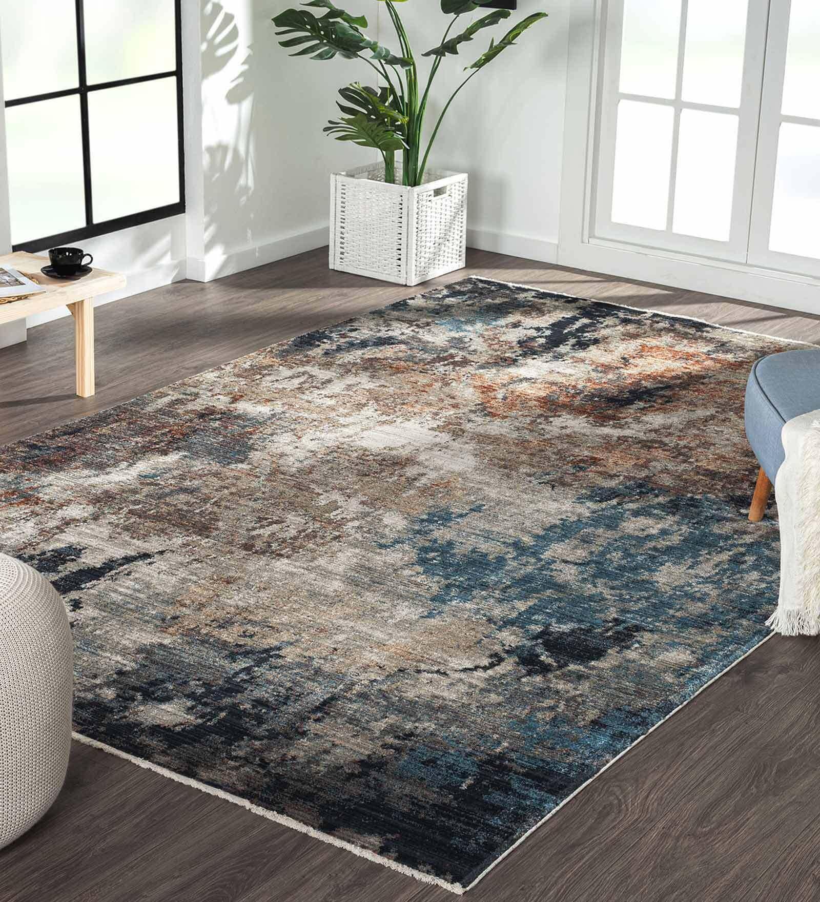 Teal Polyester Abstract 4 x 6 Feet Carpet