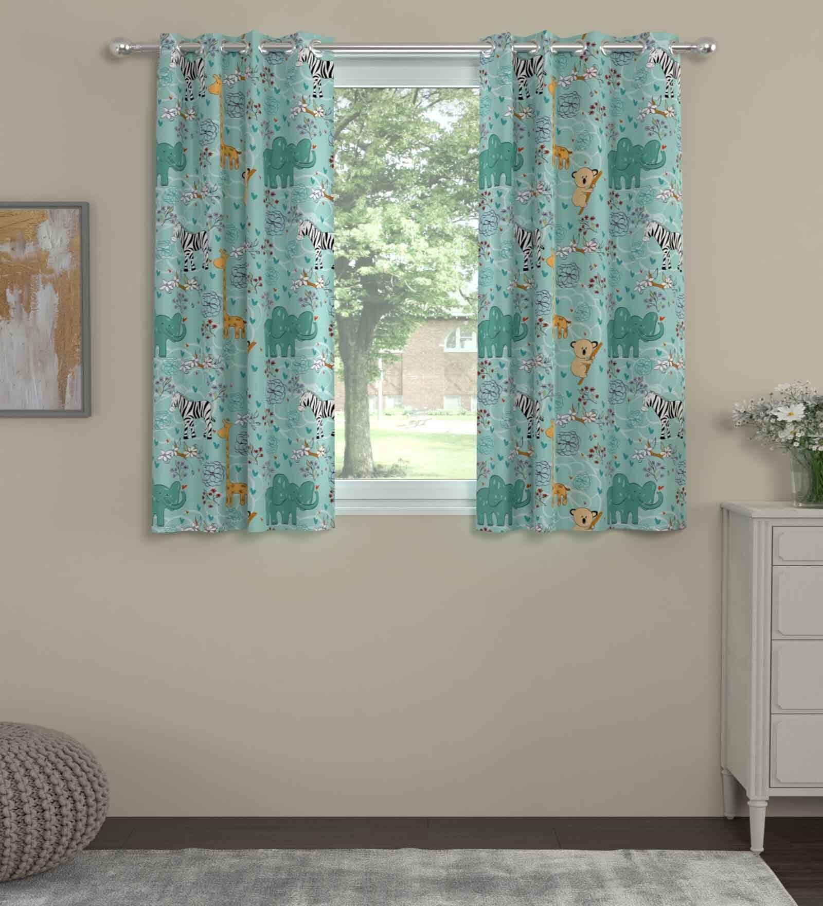 Teal Polyester Abstract 5ft Semisheer Eyelet (2 pc) Window Curtains