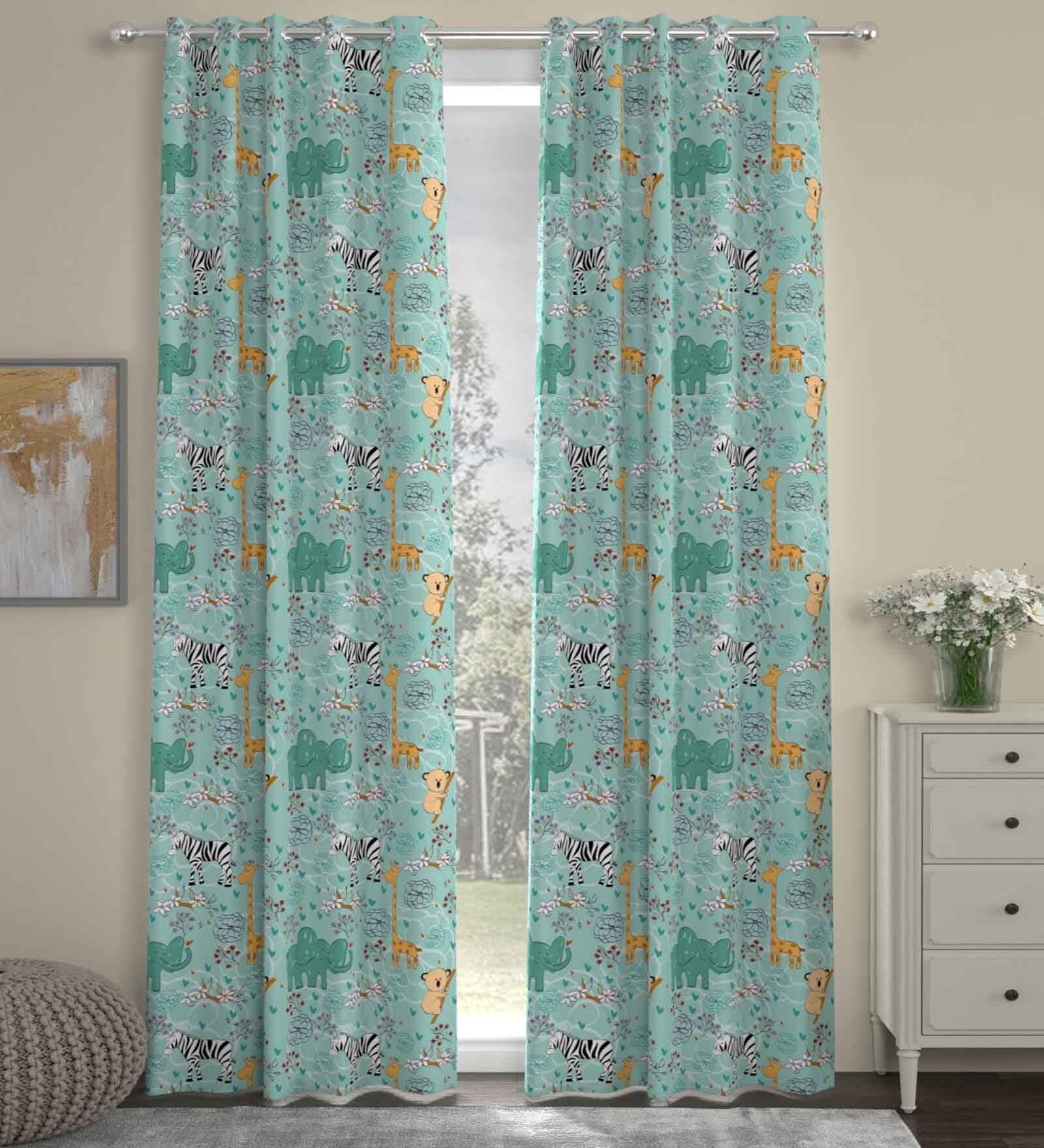 Teal Polyester Abstract 7ft Semisheer Eyelet (2 Pc) Door Curtains