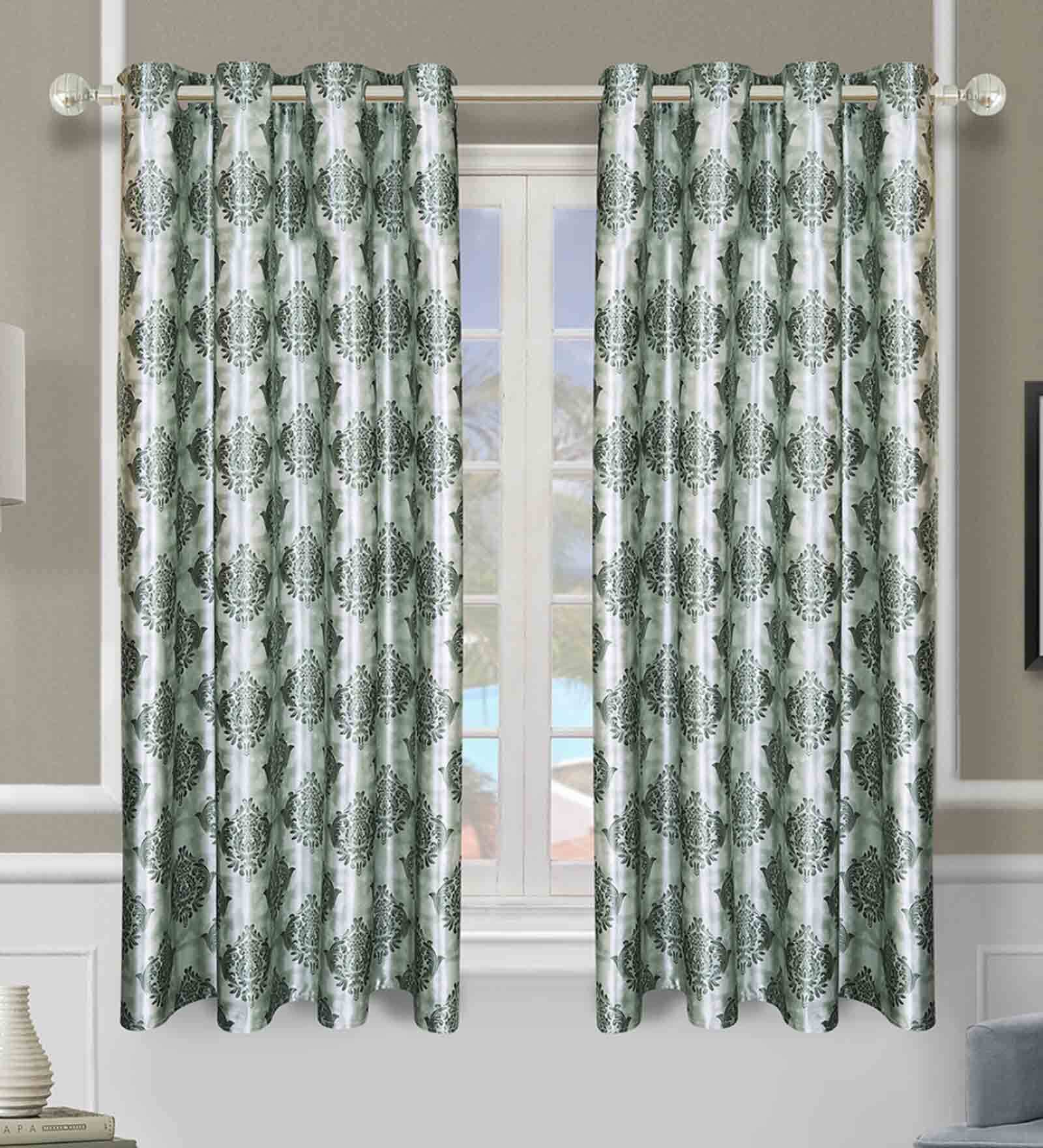 Green Polyester Ethnic Motif 5FT Light Filtering Eyelet Window Curtains (Pack of 2)
