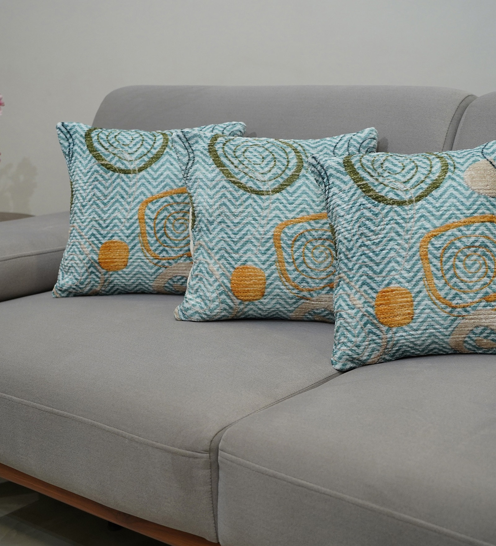 Teal Polyester Geometric 16x16 inches Cushion Covers Set of 3
